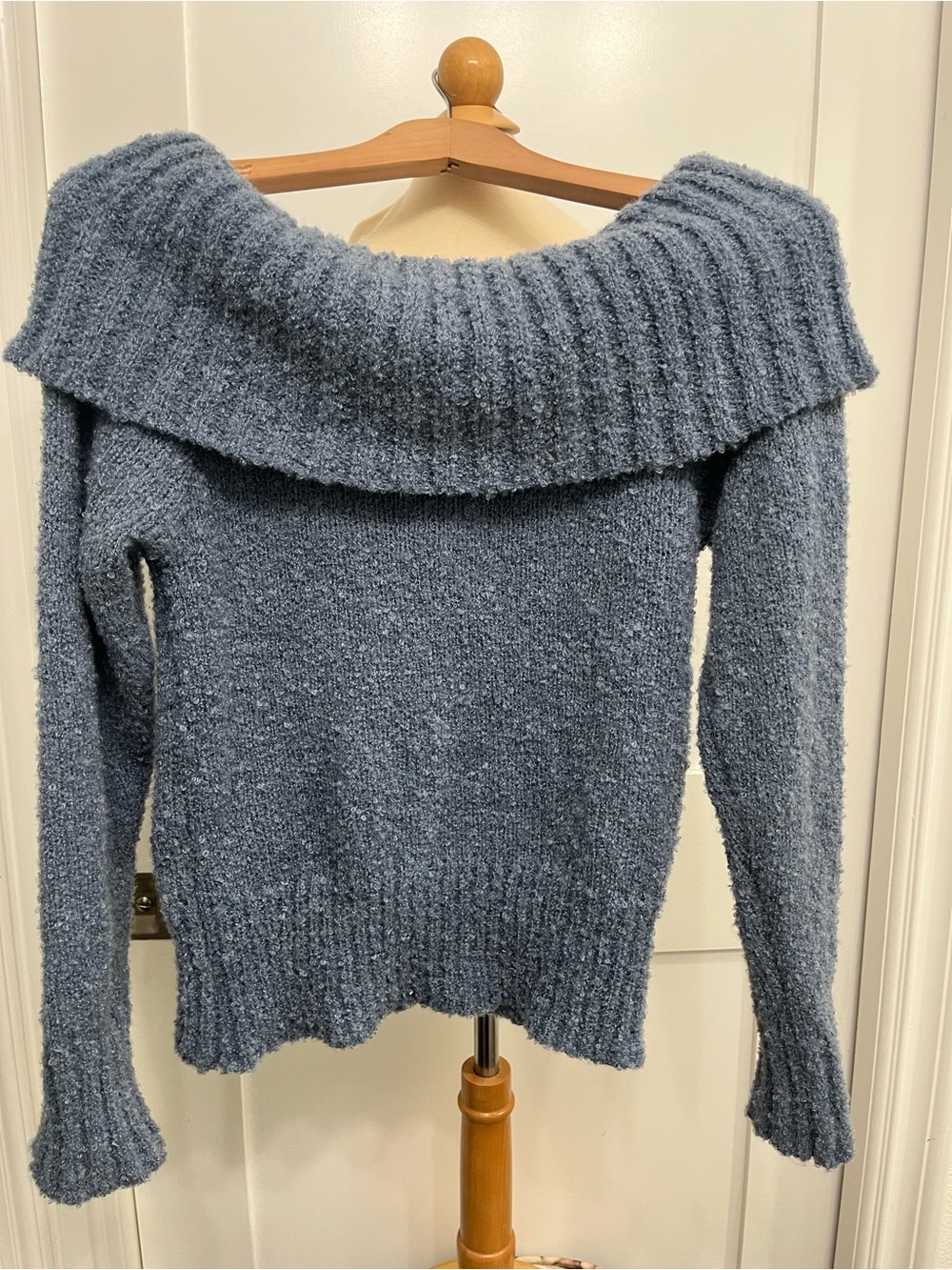 Cozy Off-Shoulder Knit Sweater in Dusty Blue
